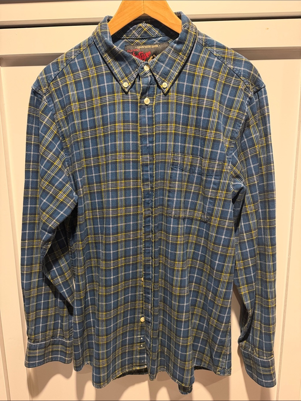 Old Navy Vintage Flannel Blue and Yellow Plaid Button-Down - Classic casual